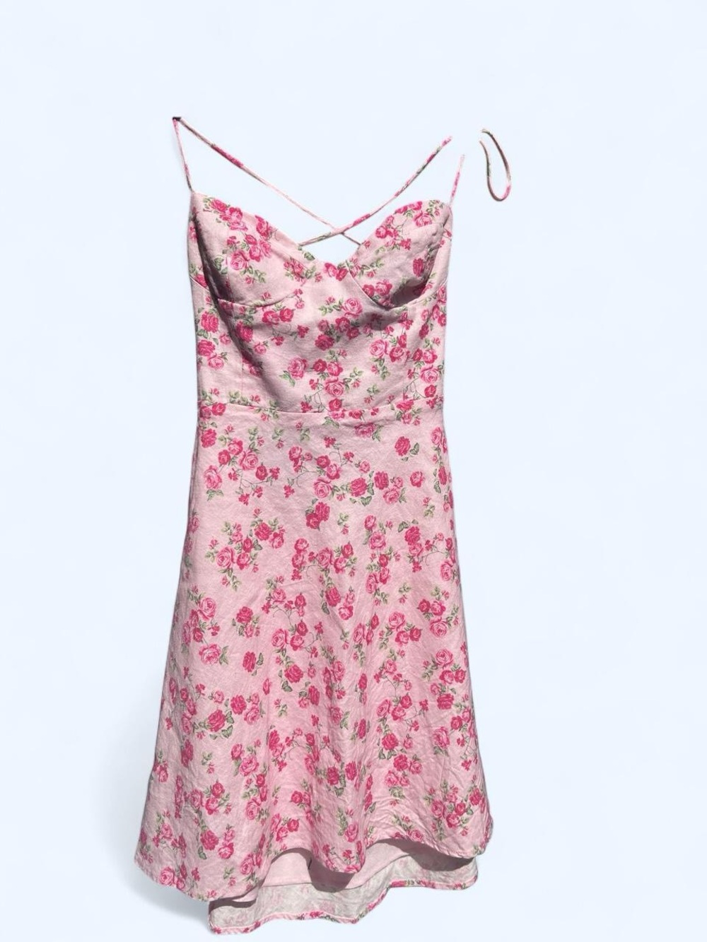 Zara coquette mini dress corset bodice feminine floral print lace up open back